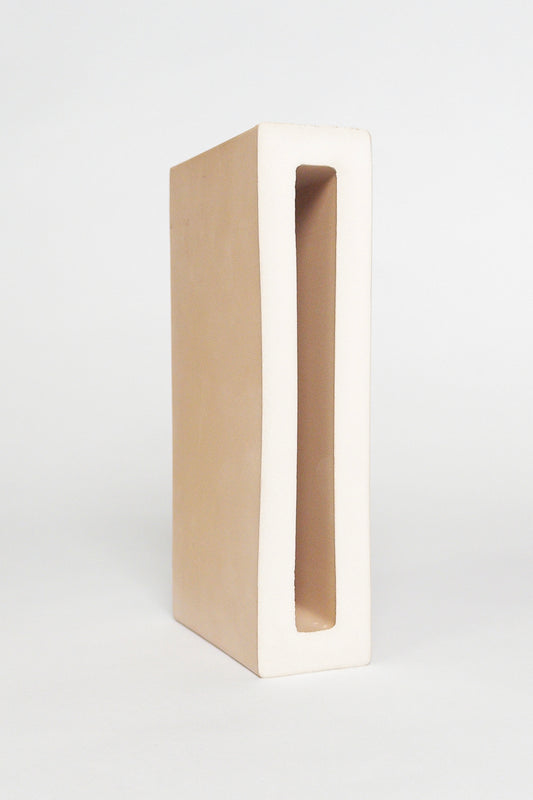Breezy Chalk 2x8x4 slim ceramic breeze block with a matte white interior and natural clay exterior