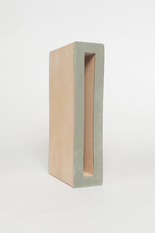 Breezy Dark Green 2x8x4 slim ceramic breeze block with a matte green interior and natural clay exterior