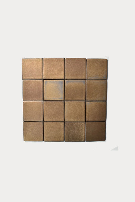Ember BRASS Satin Gold tile layout on off-white background