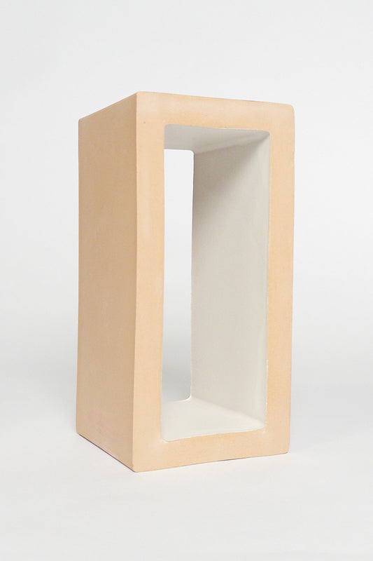 Breezy Chalk 4x8x4 ceramic breeze block with a matte white interior and natural clay exterior