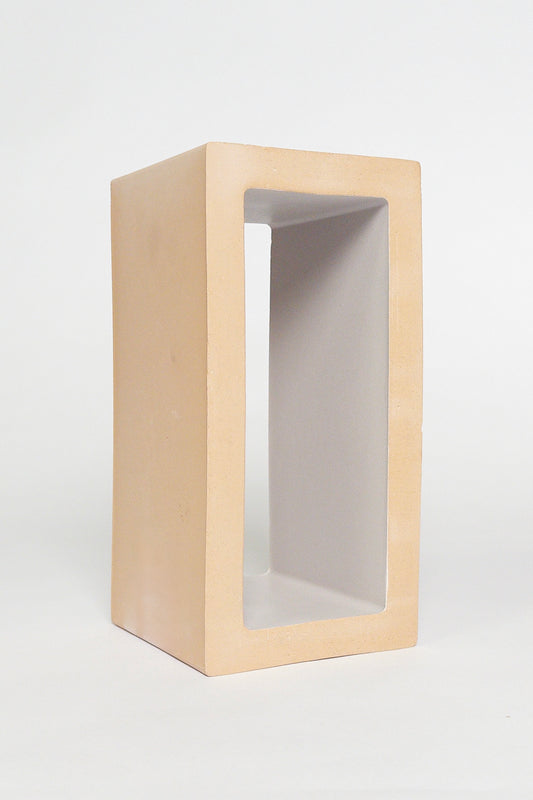 Breezy Grey 4x8x4 ceramic breeze block with a matte grey interior and natural clay exterior